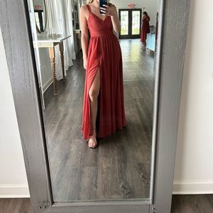 AZAZIE CHANEL
A-Line Pleated Chiffon Floor-Length Dress Terracotta